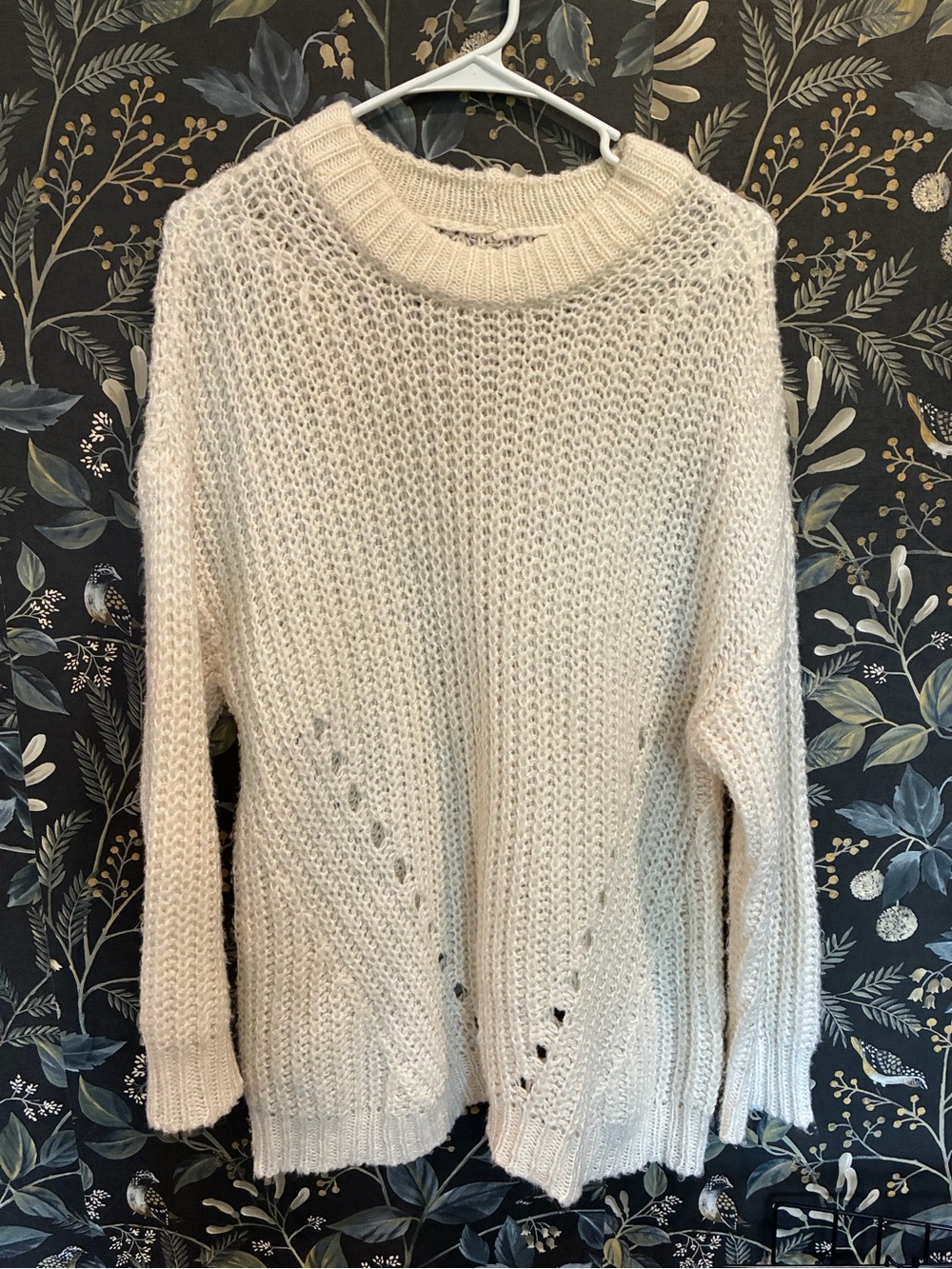 American Eagle Outfitters Cream Open-Knit Crewneck Sweater